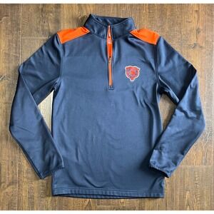 NFL Chicago Bears Pullover Quarter Zip Jacket Mens Small Orange Navy Blue